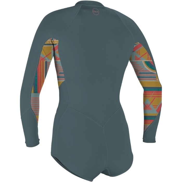 2024 O'Neill Womens Bahia 2/1mm Long Sleeve Front Zip Shorty Wetsuit 5363 - Shade / Arta Geo